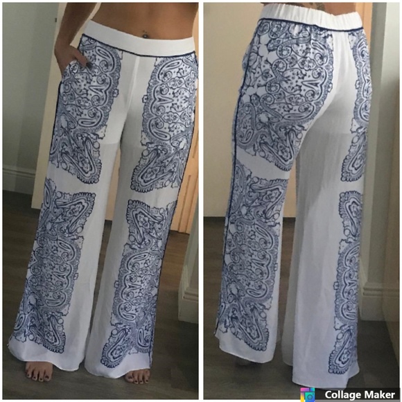 Guess Pants - Guess High Waisted Boho Print Wide Leg Pants
